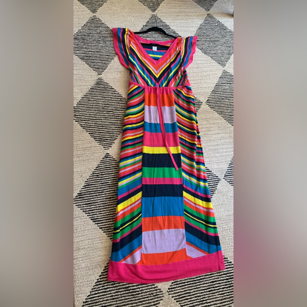 Nanette Lepore Silk Linen Cotton Viscose Knit Maxi Dress with Flutter Sleeves M